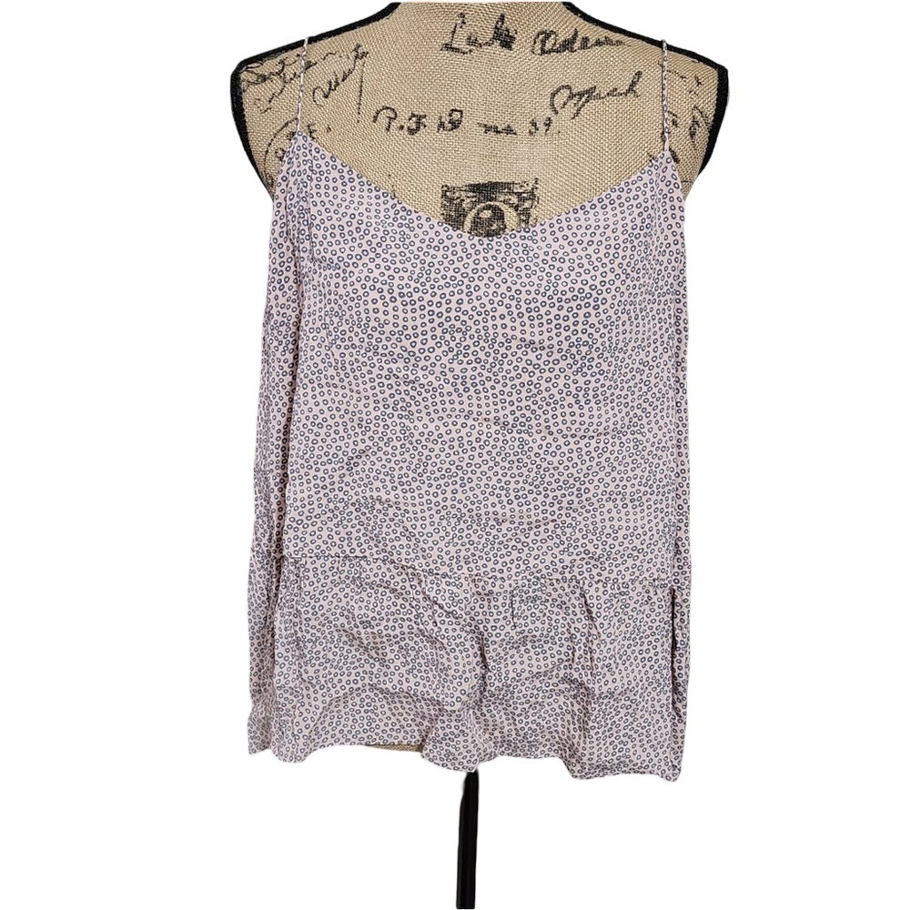 LOFT Pink Grey‎ Dotted Tiered Peplum Camisole Top XXL Rayon Spaghetti Strap